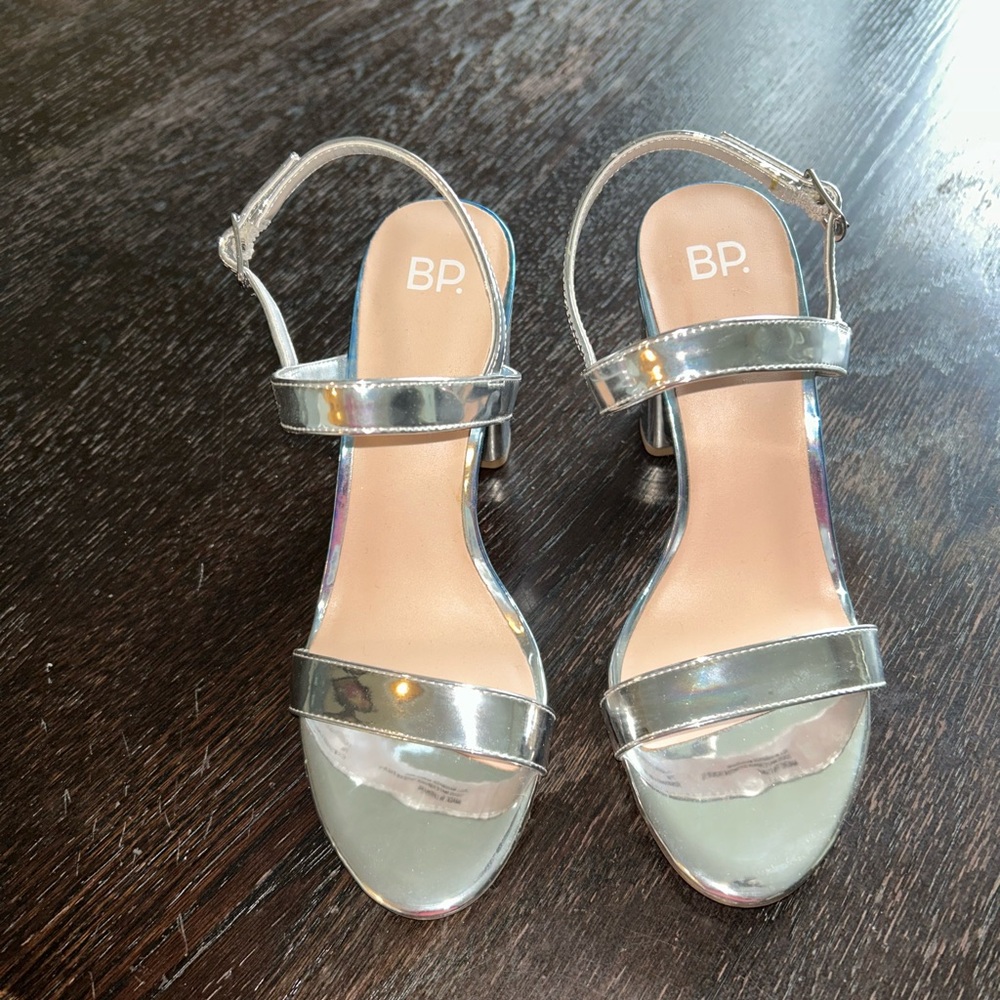 Silver strappy block heels